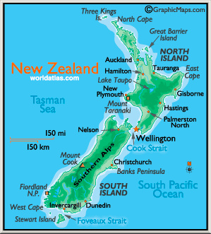 Click de kaart voor een virtueel Nieuw Zeeland.